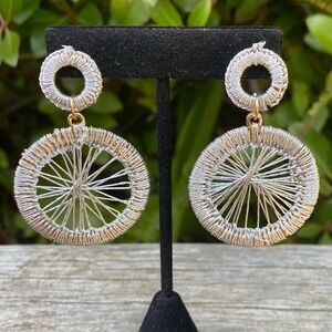 Noir Jewelry Silver Spider Web Fabric Thread Disc Drop Earrings. NWOT Western